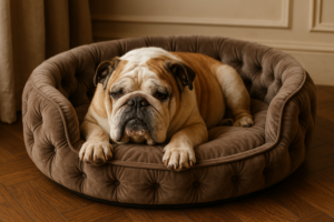 bulldog joint pain and arthritis resting in bed