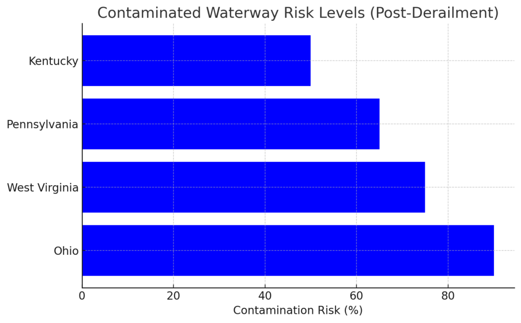 contaminated waterway risk levels post train derailment east palestine ohio